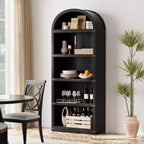 Acekool Libreria ad arco a 5 ripiani, scaffale espositivo in legno stile rustico alto 182 cm, scaffale portaoggetti con dettagli in metallo per soggiorno, ufficio, bianco