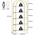Acekool Libreria ad arco a 5 ripiani, scaffale espositivo in legno stile rustico alto 182 cm, scaffale portaoggetti con dettagli in metallo per soggiorno, ufficio, bianco