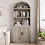 Acekool Libreria ad arco a 5 ripiani, scaffale espositivo in legno stile rustico alto 182 cm, scaffale portaoggetti con dettagli in metallo per soggiorno, ufficio, bianco