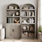 Acekool Libreria ad arco a 5 ripiani, scaffale espositivo in legno stile rustico alto 182 cm, scaffale portaoggetti con dettagli in metallo per soggiorno, ufficio, bianco