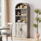 Acekool Libreria ad arco a 5 ripiani, scaffale espositivo in legno stile rustico alto 182 cm, scaffale portaoggetti con dettagli in metallo per soggiorno, ufficio, bianco