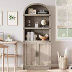 Acekool Libreria ad arco a 5 ripiani, scaffale espositivo in legno stile rustico alto 182 cm, scaffale portaoggetti con dettagli in metallo per soggiorno, ufficio, bianco