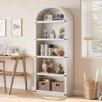 Acekool Libreria ad arco a 5 ripiani, scaffale espositivo in legno stile rustico alto 182 cm, scaffale portaoggetti con dettagli in metallo per soggiorno, ufficio, bianco