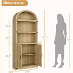 Acekool Libreria ad arco a 5 ripiani, scaffale espositivo in legno stile rustico alto 182 cm, scaffale portaoggetti con dettagli in metallo per soggiorno, ufficio, bianco