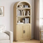 Acekool Libreria ad arco a 5 ripiani, scaffale espositivo in legno stile rustico alto 182 cm, scaffale portaoggetti con dettagli in metallo per soggiorno, ufficio, bianco