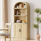 Acekool Libreria ad arco a 5 ripiani, scaffale espositivo in legno stile rustico alto 182 cm, scaffale portaoggetti con dettagli in metallo per soggiorno, ufficio, bianco