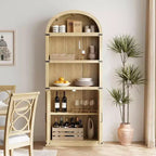 Acekool Libreria ad arco a 5 ripiani, scaffale espositivo in legno stile rustico alto 182 cm, scaffale portaoggetti con dettagli in metallo per soggiorno, ufficio, bianco