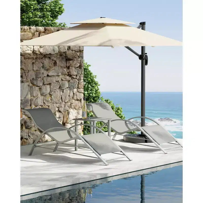 Outdoor Chaise Lounge Chairs Set of 3,Aluminum Patio Chaise Lounge 2 Chair Set with Table, for Poolside, Garden, and Beach - Recliners