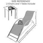 Outdoor Chaise Lounge Chairs Set of 3,Aluminum Patio Chaise Lounge 2 Chair Set with Table, for Poolside, Garden, and Beach - Recliners