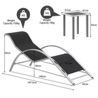 Outdoor Chaise Lounge Chairs Set of 3,Aluminum Patio Chaise Lounge 2 Chair Set with Table, for Poolside, Garden, and Beach - Recliners