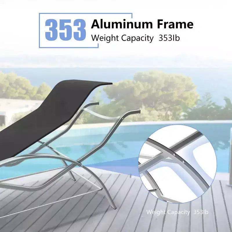 Outdoor Chaise Lounge Chairs Set of 3,Aluminum Patio Chaise Lounge 2 Chair Set with Table, for Poolside, Garden, and Beach - Recliners
