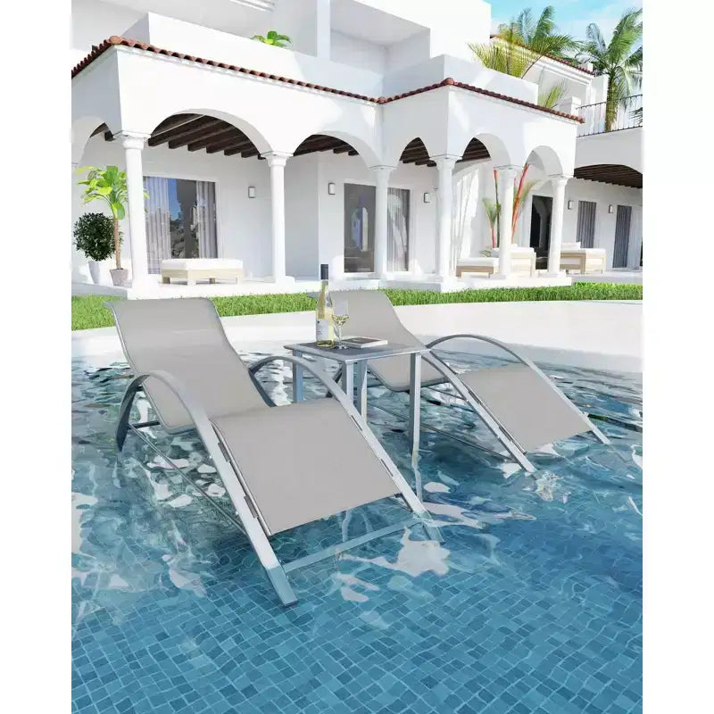 Outdoor Chaise Lounge Chairs Set of 3,Aluminum Patio Chaise Lounge 2 Chair Set with Table, for Poolside, Garden, and Beach - Recliners