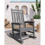 TROPOW Outdoor Rocking Chair, All Weather HDPE Plastic Patio Rocker Chair with Wide Armrests, Classic Fire Pit Chair for Porch, Deck, Lawn, Garde