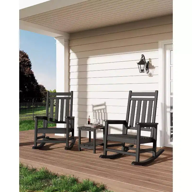 TROPOW Outdoor Rocking Chair, All Weather HDPE Plastic Patio Rocker Chair with Wide Armrests, Classic Fire Pit Chair for Porch, Deck, Lawn, Garde