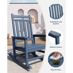 TROPOW Outdoor Rocking Chair, All Weather HDPE Plastic Patio Rocker Chair with Wide Armrests, Classic Fire Pit Chair for Porch, Deck, Lawn, Garde