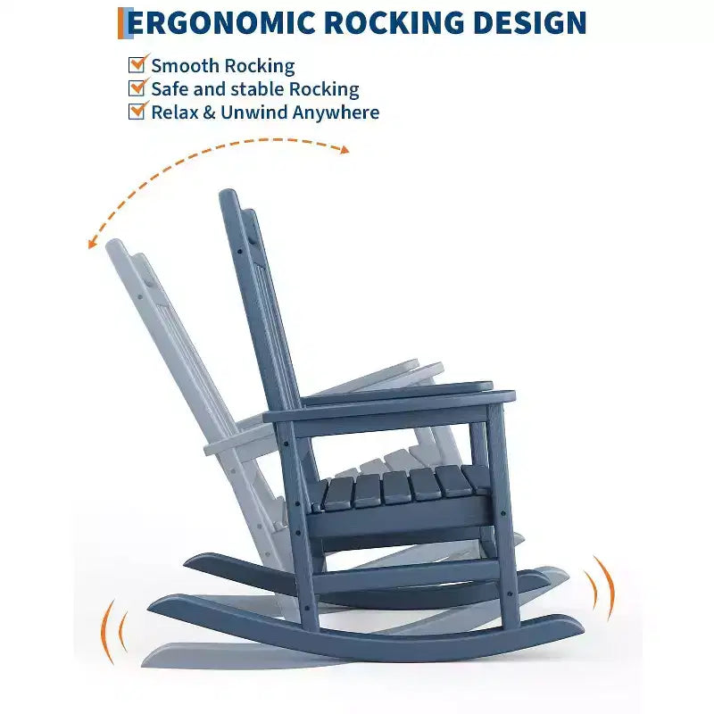 TROPOW Outdoor Rocking Chair, All Weather HDPE Plastic Patio Rocker Chair with Wide Armrests, Classic Fire Pit Chair for Porch, Deck, Lawn, Garde