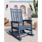 TROPOW Outdoor Rocking Chair, All Weather HDPE Plastic Patio Rocker Chair with Wide Armrests, Classic Fire Pit Chair for Porch, Deck, Lawn, Garde