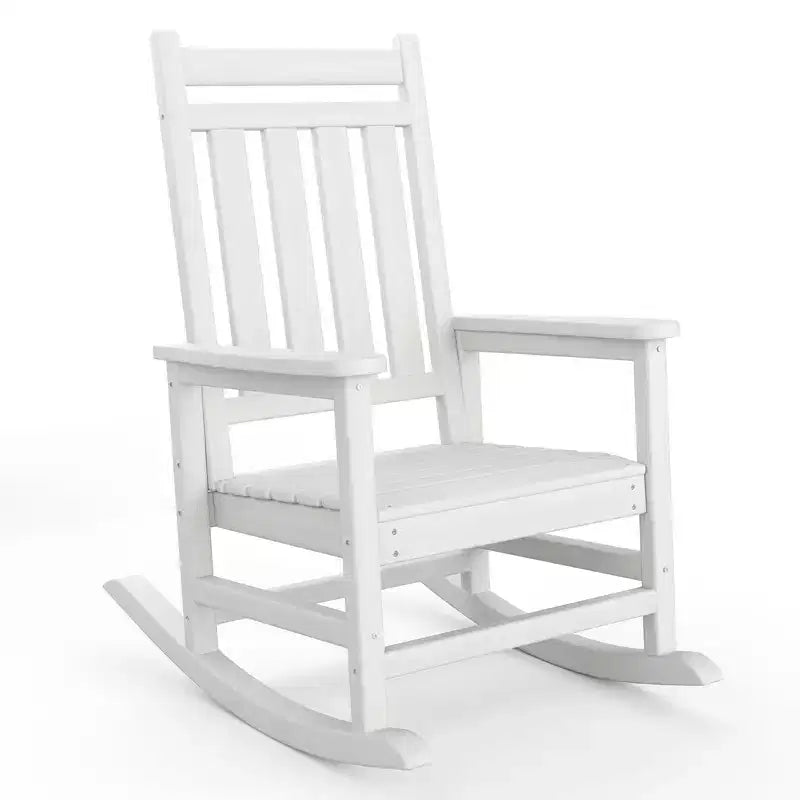 TROPOW Outdoor Rocking Chair, All Weather HDPE Plastic Patio Rocker Chair with Wide Armrests, Classic Fire Pit Chair for Porch, Deck, Lawn, Garde