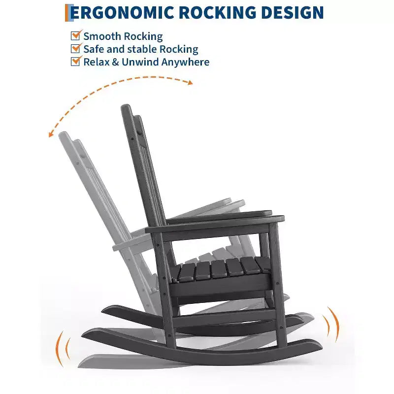 TROPOW Outdoor Rocking Chair, All Weather HDPE Plastic Patio Rocker Chair with Wide Armrests, Classic Fire Pit Chair for Porch, Deck, Lawn, Garde