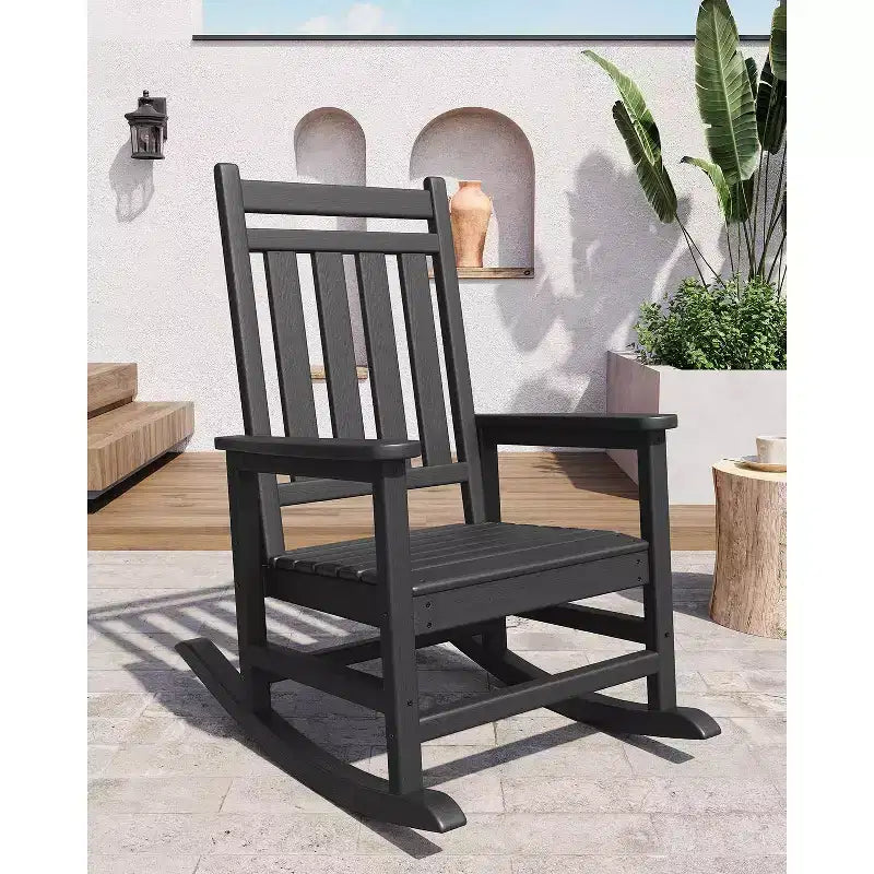 TROPOW Outdoor Rocking Chair, All Weather HDPE Plastic Patio Rocker Chair with Wide Armrests, Classic Fire Pit Chair for Porch, Deck, Lawn, Garde