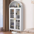 73 Arched Metal Storage Cabinet, Kitchen Pantry Cabinet with Glass Doors, Freestanding Display Cabinet with 2 Adjustable Shelves
