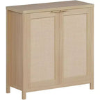 Wooden Sideboard Buffet Storage Cabinet with Rattan Paneled Doors, Adjustable Shelves Kitchen Cupboard Console Table, Perfect for Dining Room