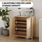 Wooden Sideboard Buffet Storage Cabinet with Rattan Paneled Doors, Adjustable Shelves Kitchen Cupboard Console Table, Perfect for Dining Room