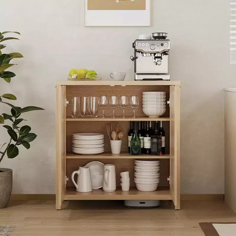 Wooden Sideboard Buffet Storage Cabinet with Rattan Paneled Doors, Adjustable Shelves Kitchen Cupboard Console Table, Perfect for Dining Room