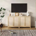 Wooden Sideboard Buffet Storage Cabinet with Rattan Paneled Doors, Adjustable Shelves Kitchen Cupboard Console Table, Perfect for Dining Room