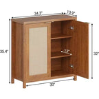 Wooden Sideboard Buffet Storage Cabinet with Rattan Paneled Doors, Adjustable Shelves Kitchen Cupboard Console Table, Perfect for Dining Room