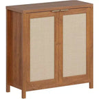 Wooden Sideboard Buffet Storage Cabinet with Rattan Paneled Doors, Adjustable Shelves Kitchen Cupboard Console Table, Perfect for Dining Room
