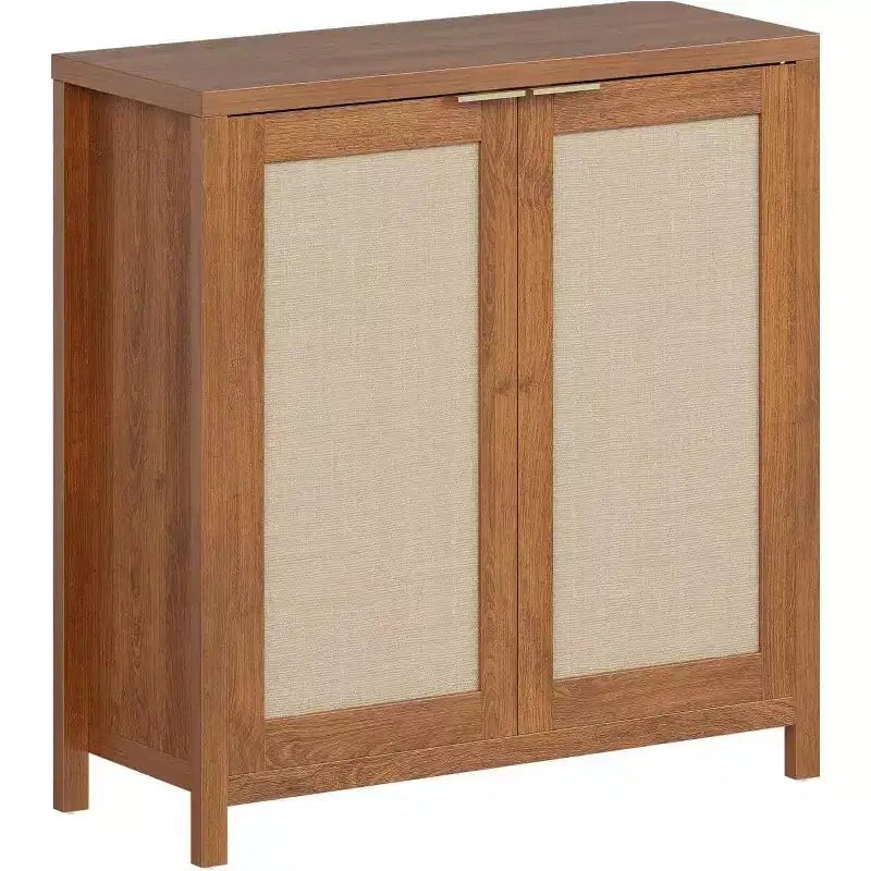 Wooden Sideboard Buffet Storage Cabinet with Rattan Paneled Doors, Adjustable Shelves Kitchen Cupboard Console Table, Perfect for Dining Room