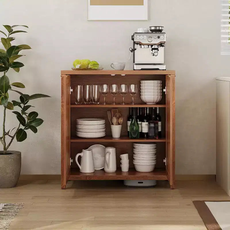 Wooden Sideboard Buffet Storage Cabinet with Rattan Paneled Doors, Adjustable Shelves Kitchen Cupboard Console Table, Perfect for Dining Room