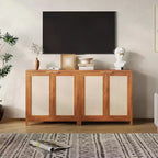 Wooden Sideboard Buffet Storage Cabinet with Rattan Paneled Doors, Adjustable Shelves Kitchen Cupboard Console Table, Perfect for Dining Room