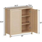 Wooden Sideboard Buffet Storage Cabinet with Rattan Paneled Doors, Adjustable Shelves Kitchen Cupboard Console Table, Perfect for Dining Room