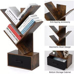 Acekool Libreria ad albero a 4 livelli, scaffale stretto con cassetto, organizer per mensole retrò per ufficio a casa, soggiorno, marrone