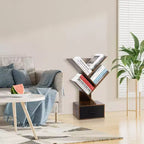 Acekool Libreria ad albero a 4 livelli, scaffale stretto con cassetto, organizer per mensole retrò per ufficio a casa, soggiorno, marrone