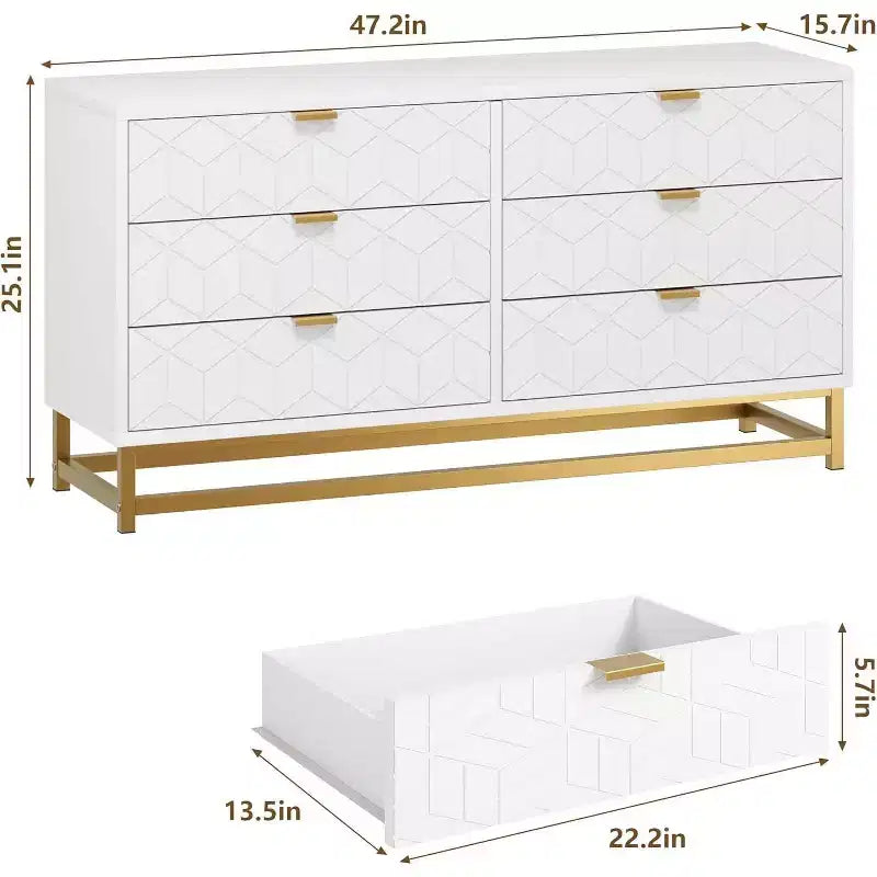 Acekool Cassettiera a 6 cassetti, mobile contenitore ampio e moderno con gambe in metallo dorato, grande armadio per camera da letto, soggiorno, ingresso