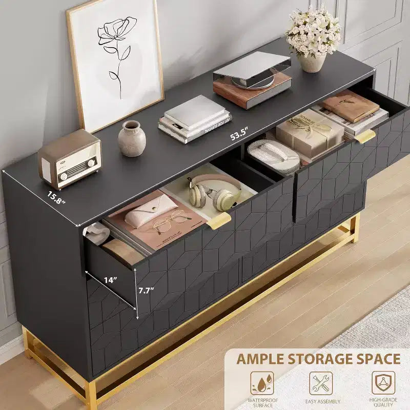Acekool Cassettiera a 6 cassetti, mobile contenitore ampio e moderno con gambe in metallo dorato, grande armadio per camera da letto, soggiorno, ingresso