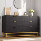 Acekool 6 Drawer Dresser, Modern Wide Chest Organizer with Gold Metal Legs, Large Storage Cabinet for Bedroom, Living Room, Entryway