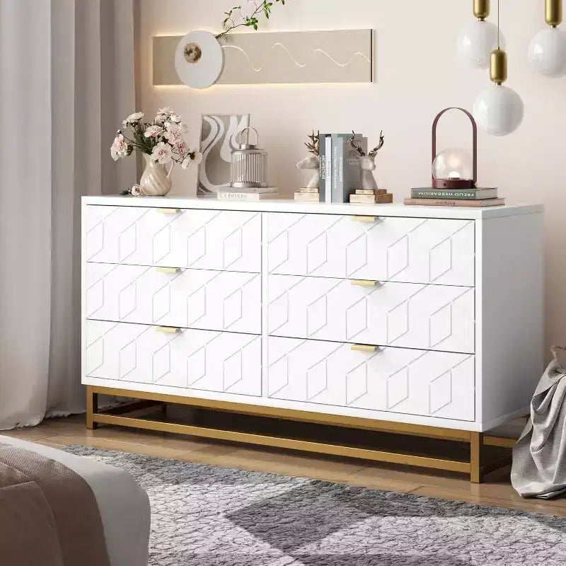 Acekool Cassettiera a 6 cassetti, mobile contenitore ampio e moderno con gambe in metallo dorato, grande armadio per camera da letto, soggiorno, ingresso