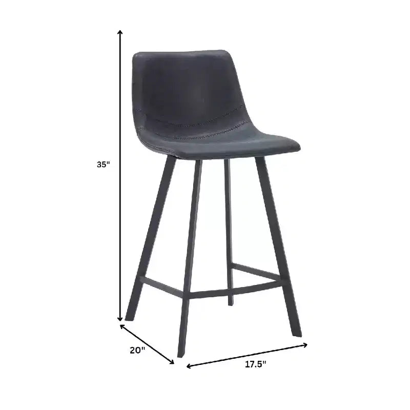 LeisureMod Elland Leather 35 Upholstered Counter Stool  Modern Stool with Black Stainless Steel Legs for Kitchen Island or Home Bar Set of 2