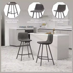 LeisureMod Elland Leather 35 Upholstered Counter Stool  Modern Stool with Black Stainless Steel Legs for Kitchen Island or Home Bar Set of 2