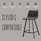 LeisureMod Elland Leather 35 Upholstered Counter Stool  Modern Stool with Black Stainless Steel Legs for Kitchen Island or Home Bar Set of 2