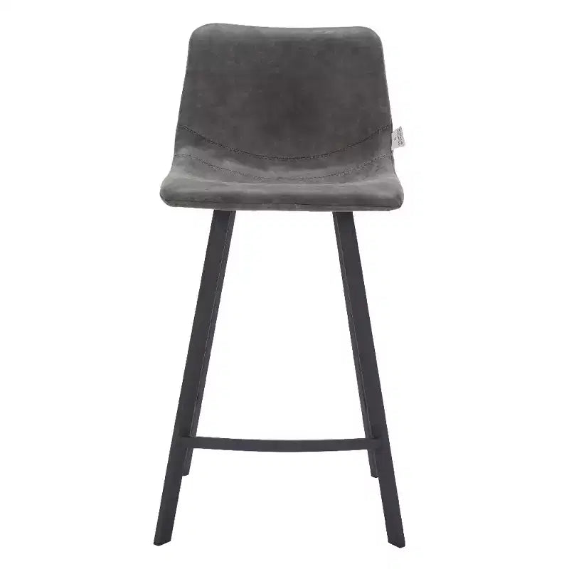 LeisureMod Elland Leather 35 Upholstered Counter Stool  Modern Stool with Black Stainless Steel Legs for Kitchen Island or Home Bar Set of 2