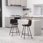 LeisureMod Elland Leather 35 Upholstered Counter Stool  Modern Stool with Black Stainless Steel Legs for Kitchen Island or Home Bar Set of 2