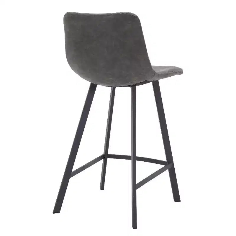 LeisureMod Elland Leather 35 Upholstered Counter Stool  Modern Stool with Black Stainless Steel Legs for Kitchen Island or Home Bar Set of 2
