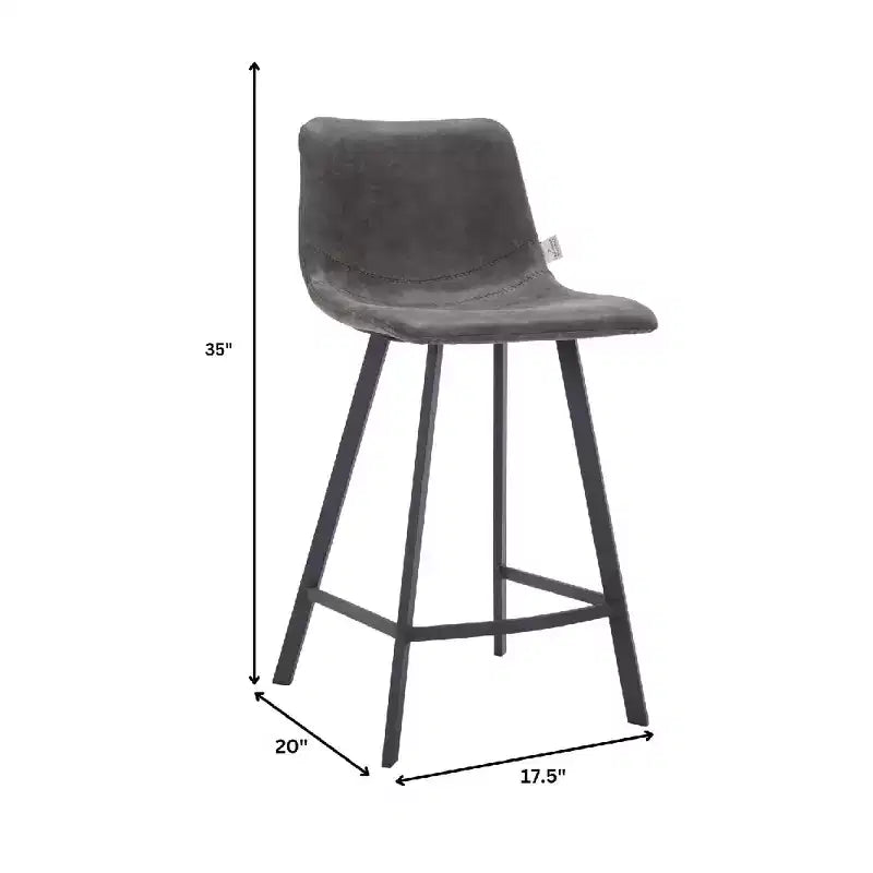 LeisureMod Elland Leather 35 Upholstered Counter Stool  Modern Stool with Black Stainless Steel Legs for Kitchen Island or Home Bar Set of 2