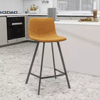 LeisureMod Elland Leather 35 Upholstered Counter Stool  Modern Stool with Black Stainless Steel Legs for Kitchen Island or Home Bar Set of 2