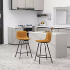 LeisureMod Elland Leather 35 Upholstered Counter Stool  Modern Stool with Black Stainless Steel Legs for Kitchen Island or Home Bar Set of 2